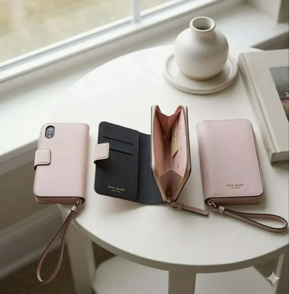 Kate Spade iPhone X / XS Wallet Case Zip Wristlet Blush Pink.